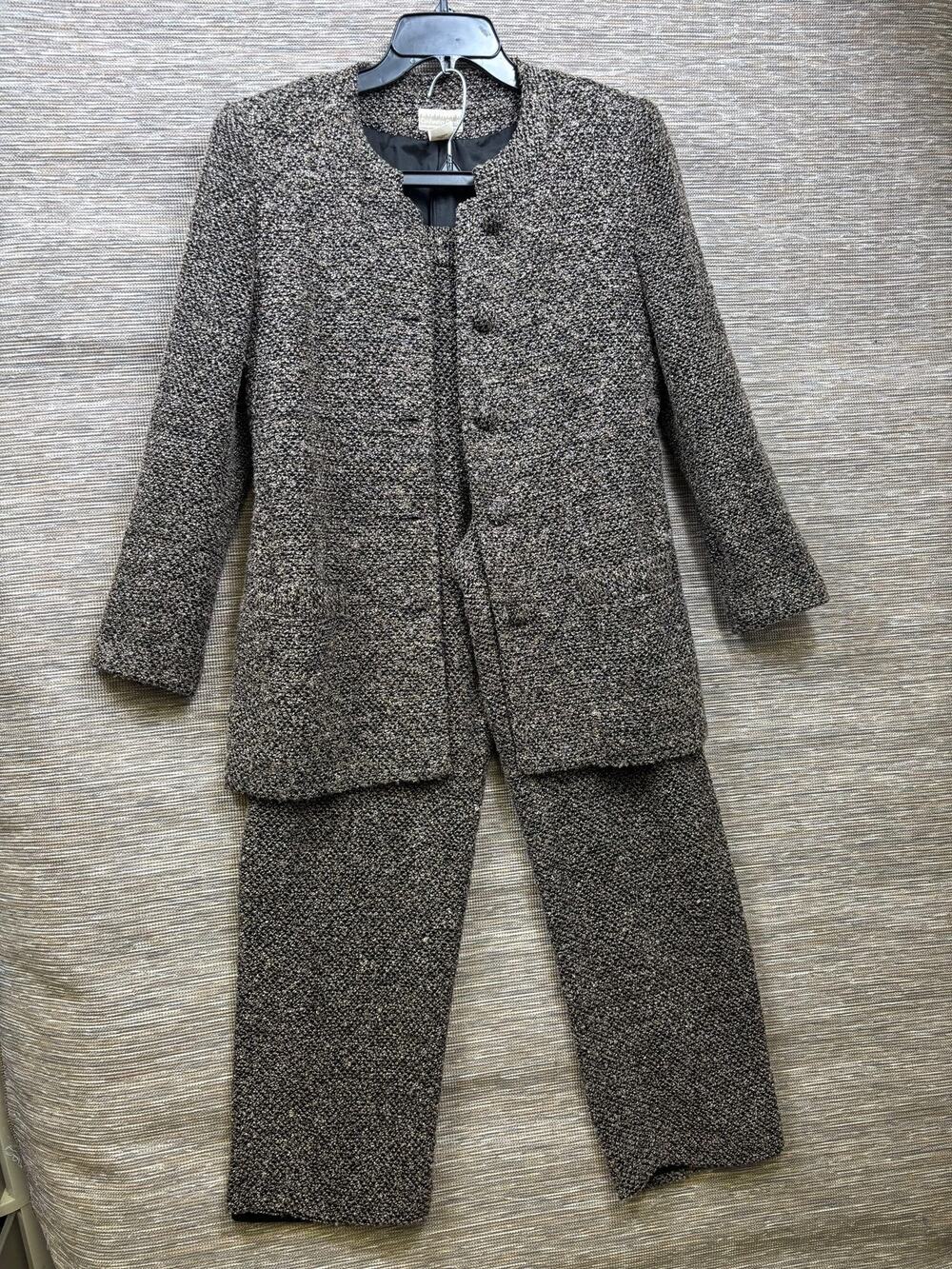 Coldwater Creek Pant Suit Womens Small Brown Boucle 2 Piece Jacket Pants